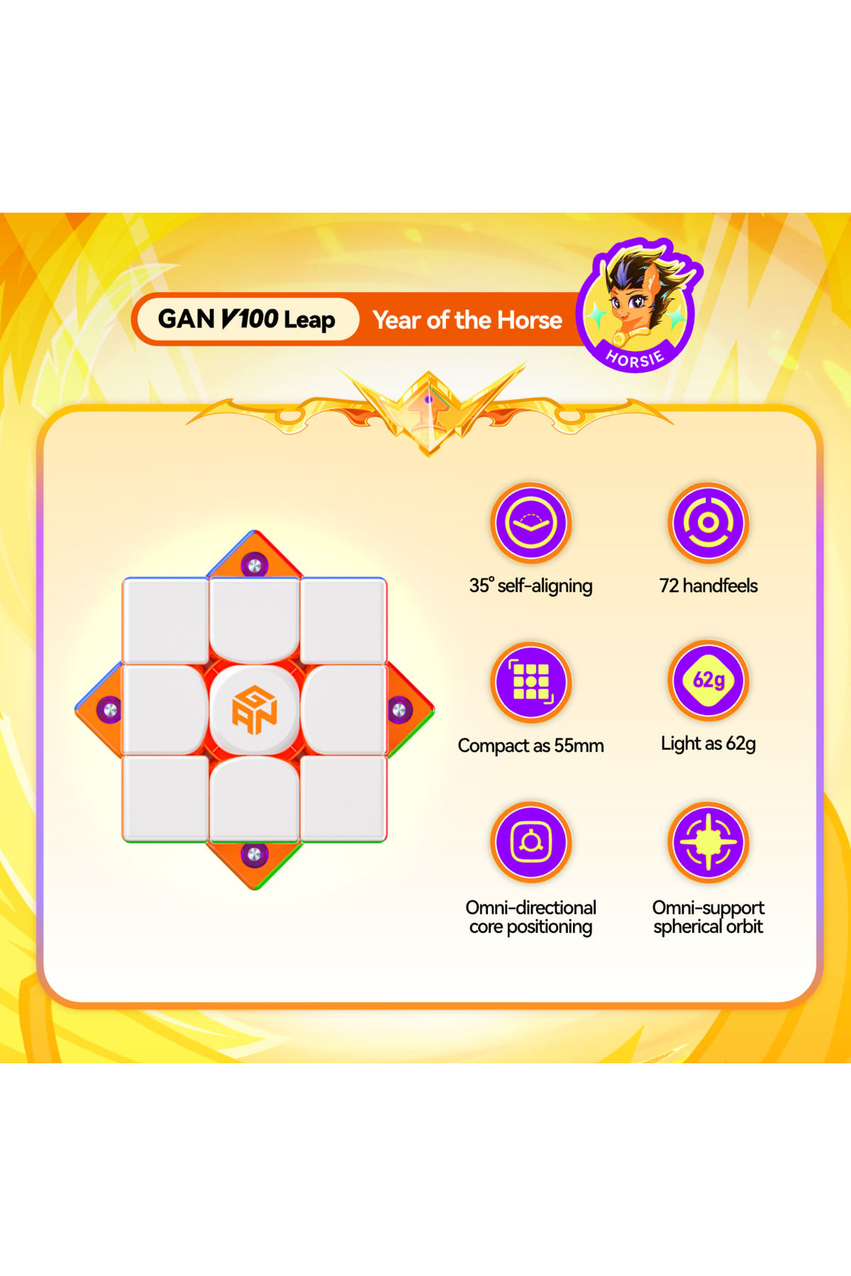 Moyu GAN V100 (Year Of Horse) 3x3 Manyetik Rubik Küp – Profesyonel