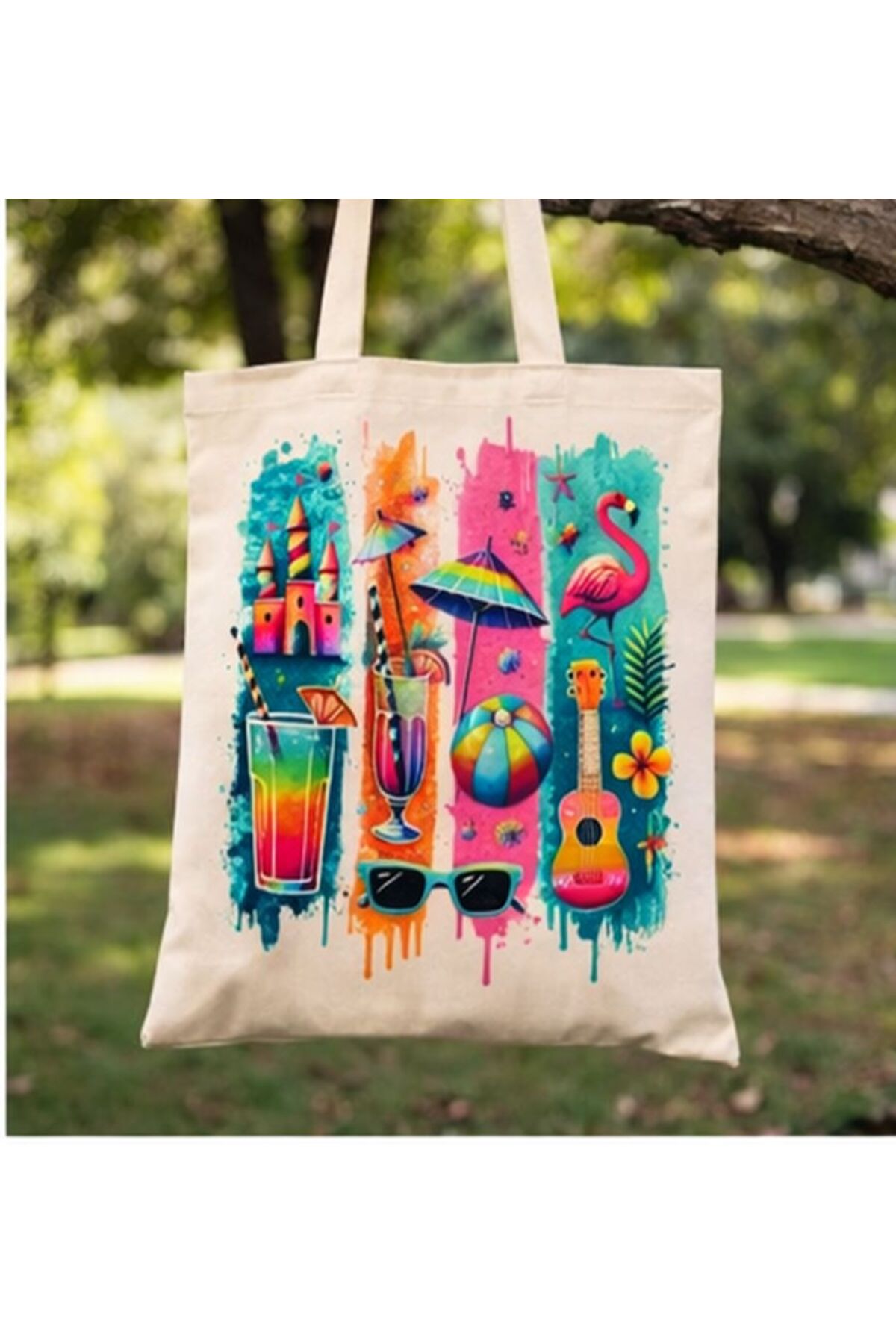 KADOREX DESIGN Colorful Tropical Summer Themed Printed Cloth Bag Beach Patterned Daily Stylish Tote Bag