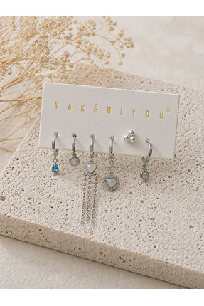 BERF JEWELLERY Kalp Detaylı Silver Küpe Seti