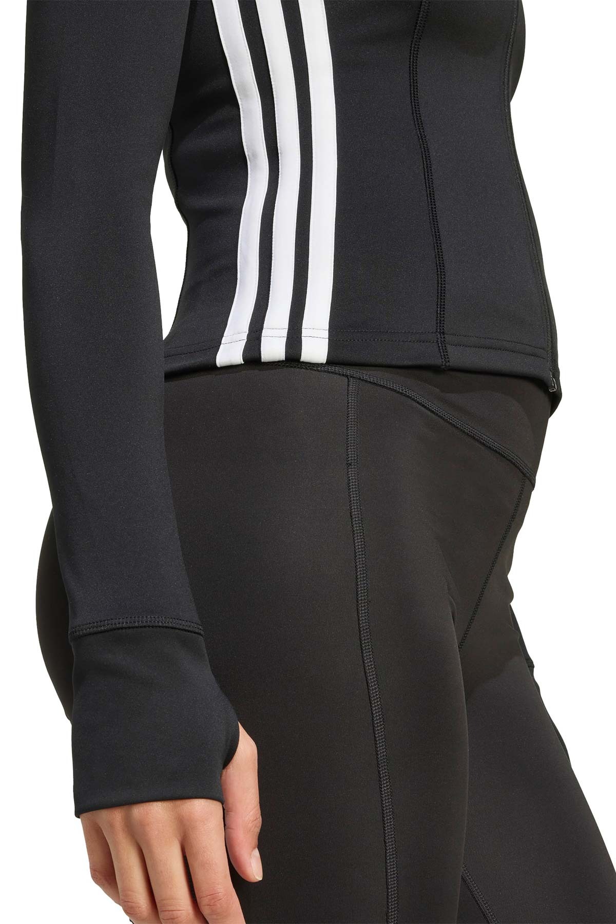 adidas WE JKT 3S BLACK/WHITE Siyah Kadın Fermuarlı Sweatshirt görsel 6