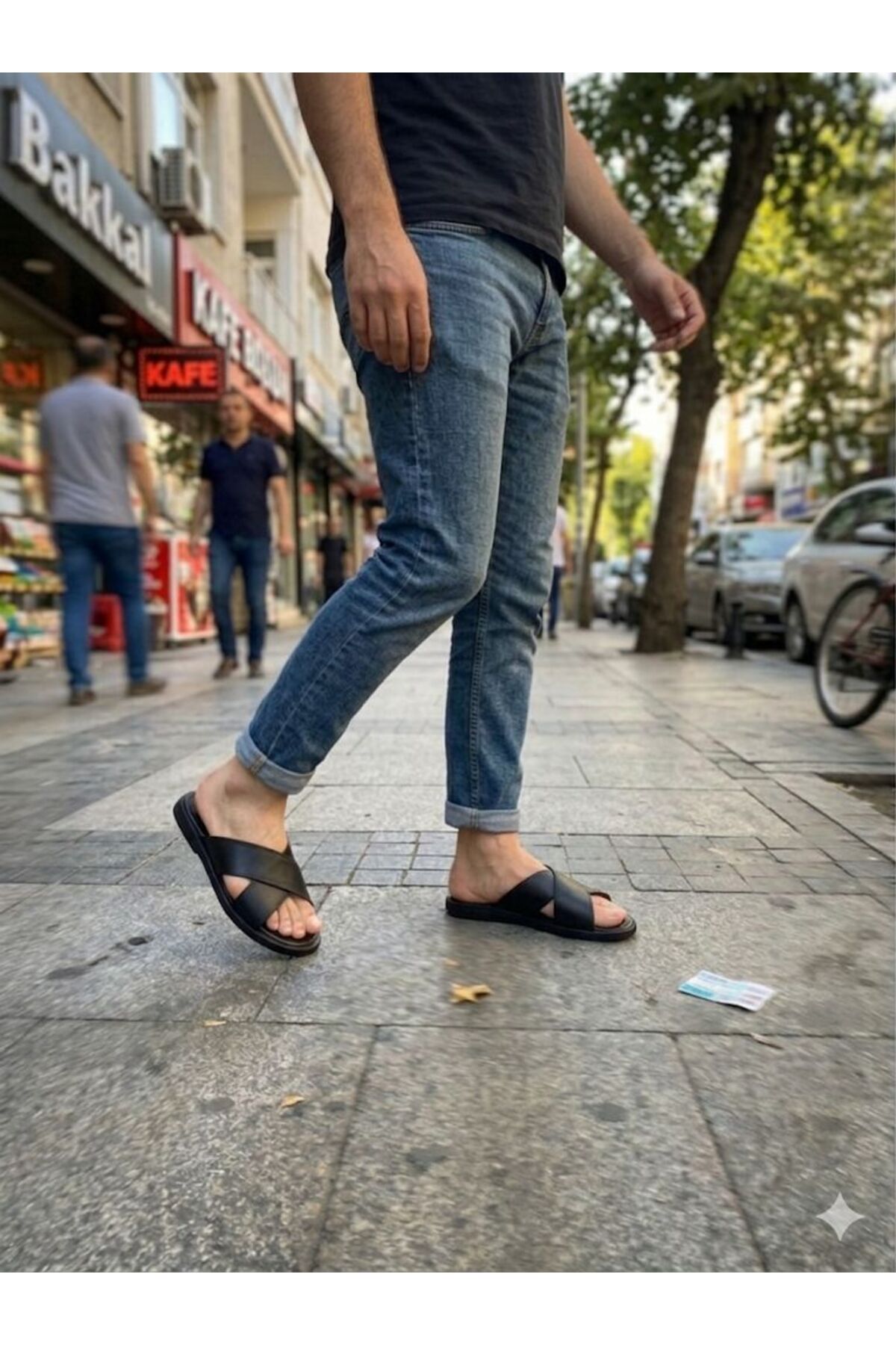 w white stars sports & wear Armalı Deri Terlik ( çapraz ) tatıl yurt okul ceyizlik ev comfort taban baba genç damat terligi medical taban görsel 2