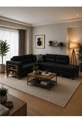 Haliloğlu Roma Yataklı Sol Köşe Koltuk Takımı (Siyah) Keten 900