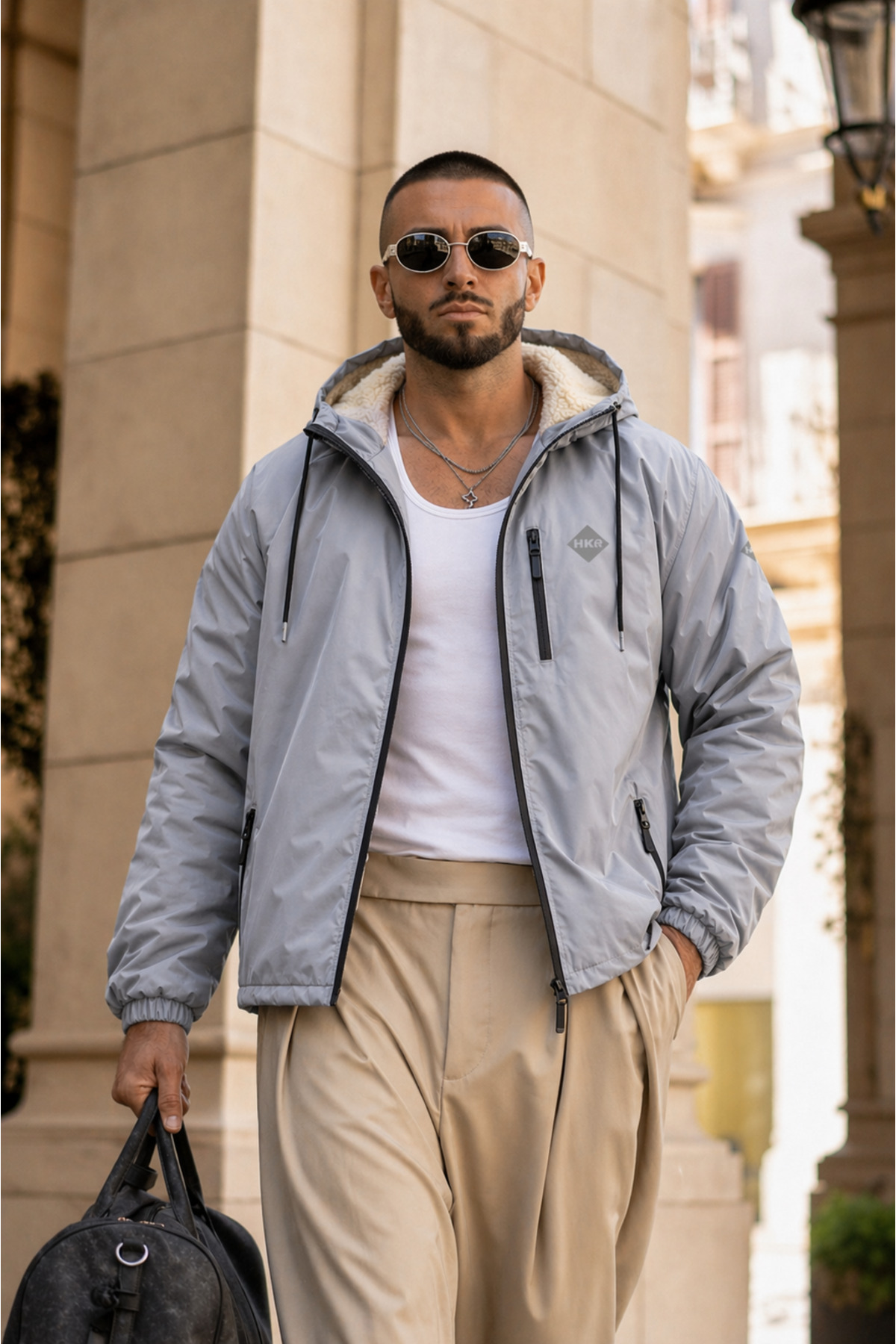 کت بارانی زمستانی سرپوش دار مردانه با آستر خزدار — خاکستری Hacker-1-FurryRaincoat — تصویر 3 از 6
