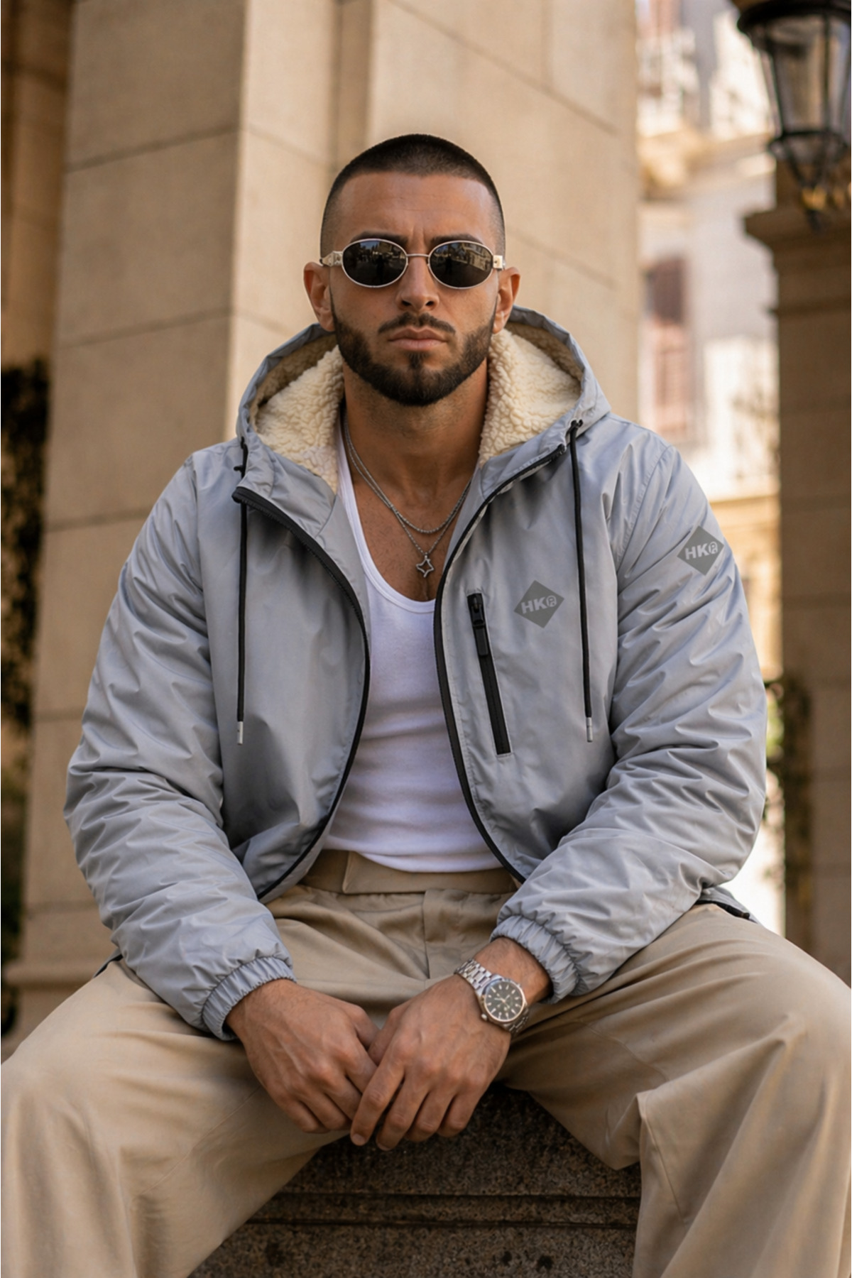کت بارانی زمستانی سرپوش دار مردانه با آستر خزدار — خاکستری Hacker-1-FurryRaincoat — تصویر 4 از 6