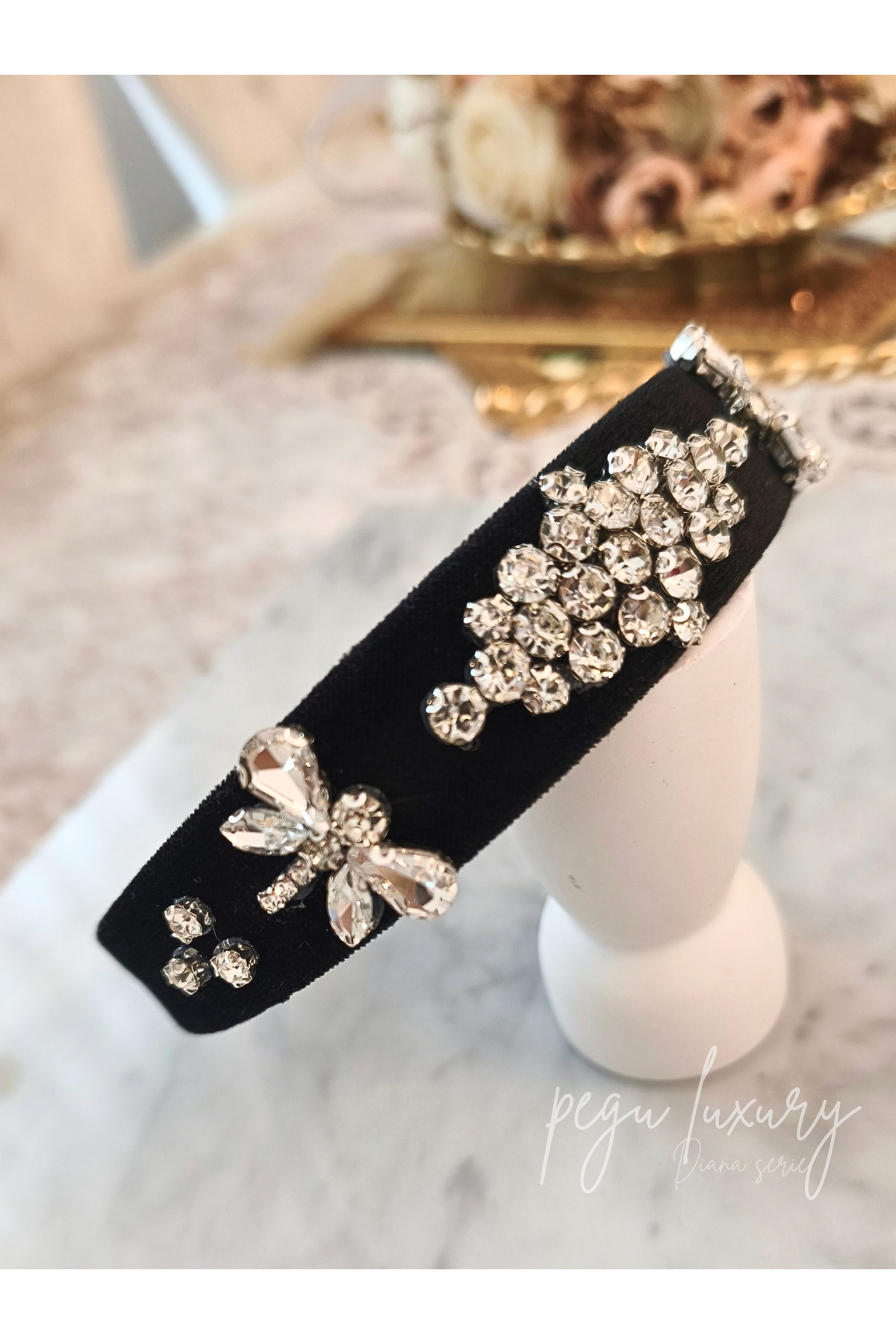 DRAGONFLY BLACK VELVET CRYSTAL CUT SPECIAL DESIGN CROWN WITH STONES,INVITATION,CHRISTMAS,WEDDING,BALL