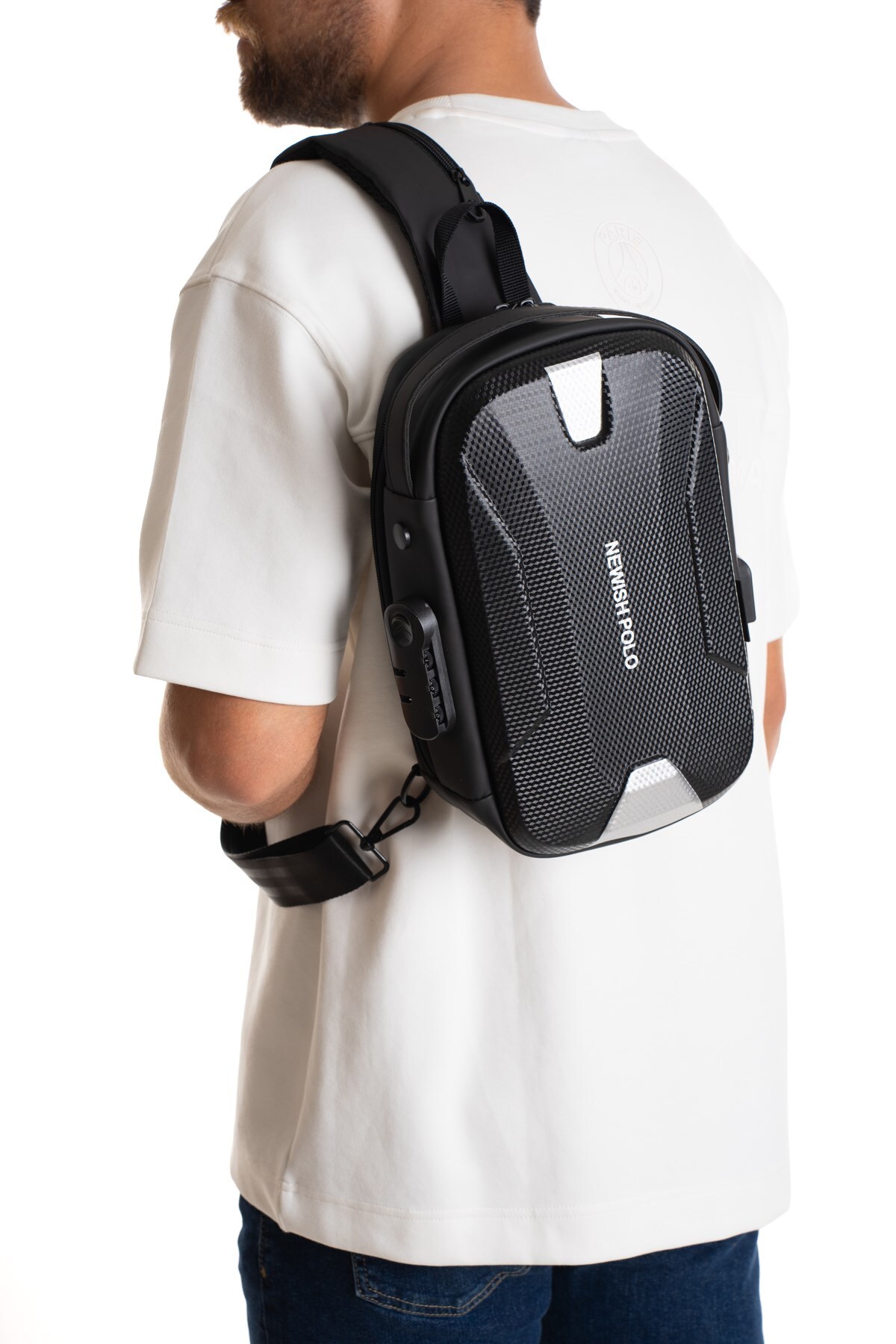 Newish Erkek Şifreli Kilitli Su Geçirmez Sling Bag 404 Çapraz Omuz Ve Sırt Çantası görsel 2