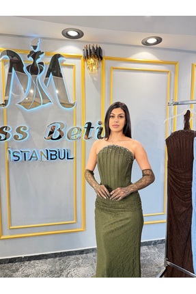 MissBetül Straplez Eldivenli Sade Abiye Nişan Elbisesi