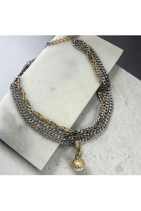 MONVEJEWELS İnci Görünümlü Taş Detaylı Çoklu Zincir Kolye