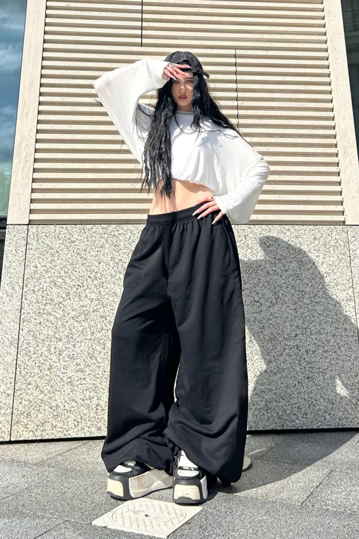 vladivosto Oversize Harajuku Büyük Beden Bol Kalıp Ayarlanabilir Paça Süper Yüksek Bel Baseni Geniş Beli Sıkı Lastikli Eşofman Altı görsel 7