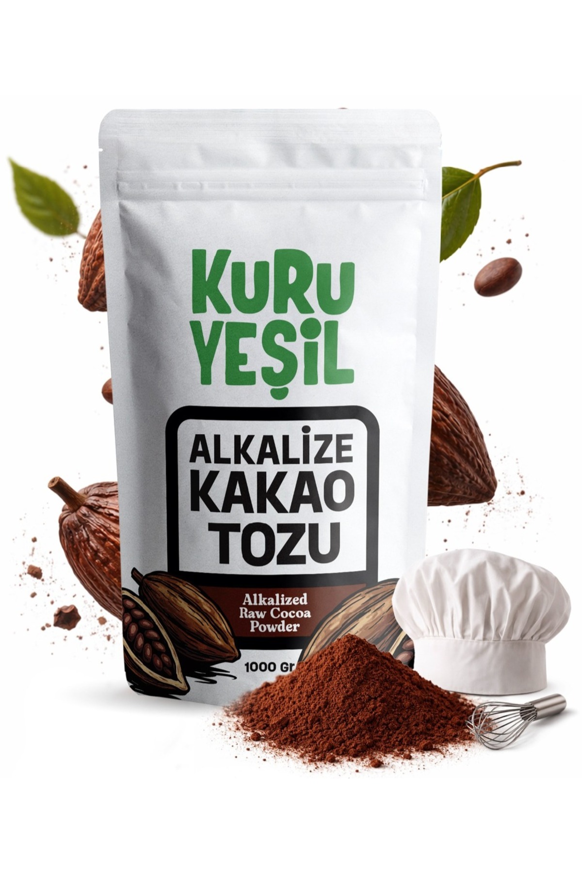 Kuru Yeşil Alkalize Kakao Tozu 1 kg | Dutch Process Bitter Kakao