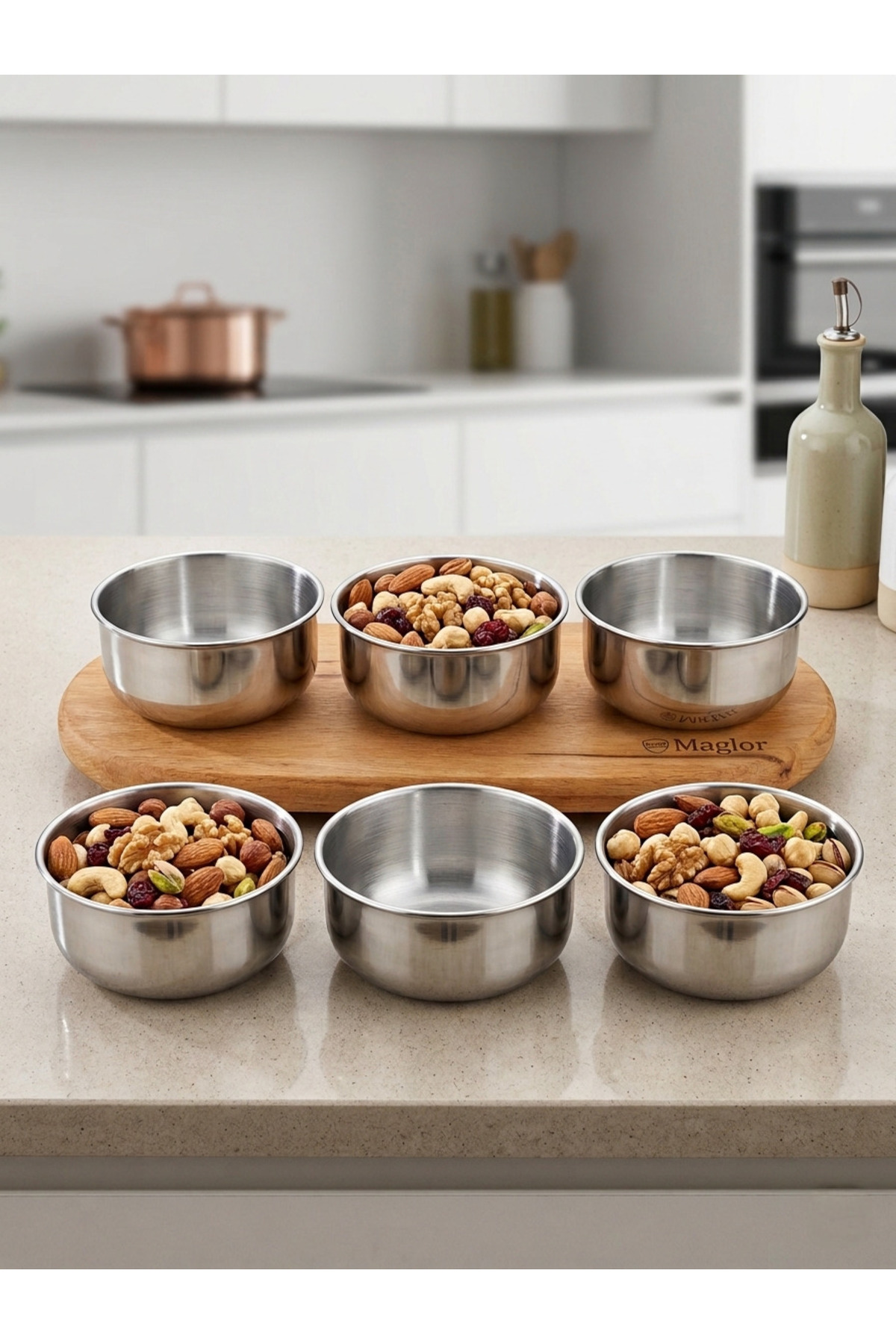 Luxury Glossy 6 x Stainless Steel 10 cm Snack Bowl, Sugar Bowl Multi-Purpose Use Bowl