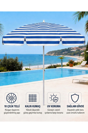 Durul Plaj Şemsiyesi Balkon Bahçe Güneş Şemsiyesi 200cm 10 Telli UV Korumalı ...