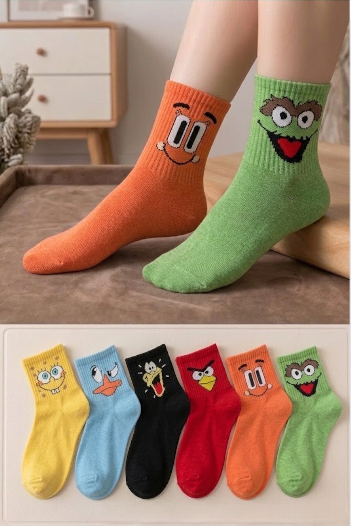 Socks Stores 6 Çift Unisex Pamuklu Renkli Kolej Çorap Seti, Erkek Kadın Soket Çorap