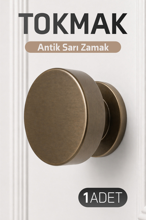 Badem10 Özen Zamak (1 Adet) Round Kapı Tokmağı Lüks Mat Antik Sarı Renk Topuz...
