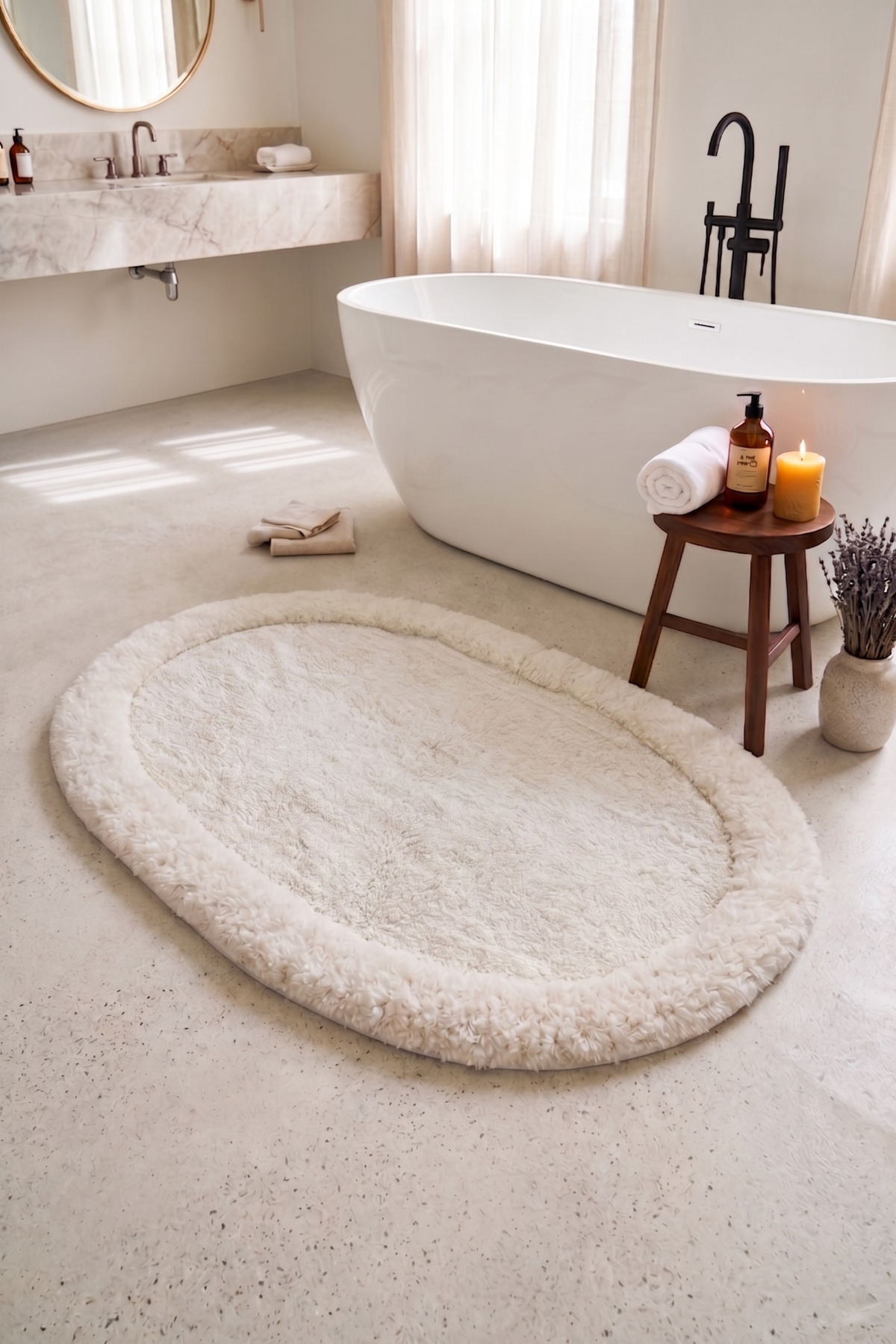 Riviera 100% Cotton, Hand-Woven Bath Mat Ecru 70x110