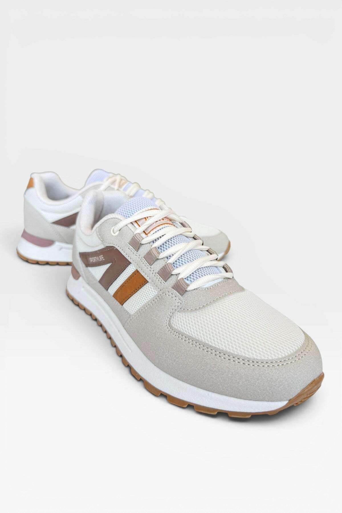Erkek Ortopedik Günlük Yürüyüş Koşu Sneaker Spor Ayakkabı BEJ — سفید 3465 — تصویر 2 از 6