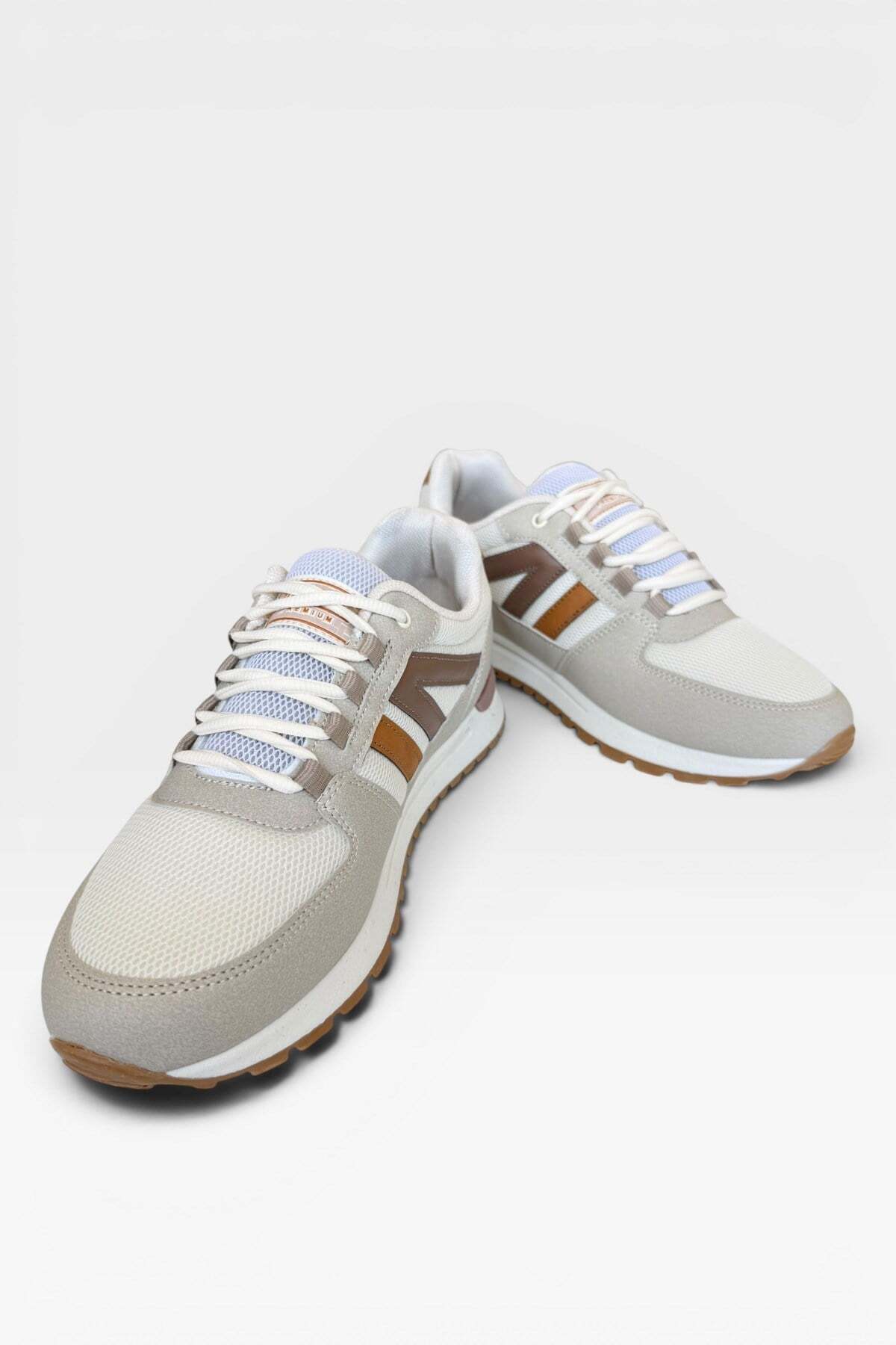 Erkek Ortopedik Günlük Yürüyüş Koşu Sneaker Spor Ayakkabı BEJ — سفید 3465 — تصویر 3 از 6