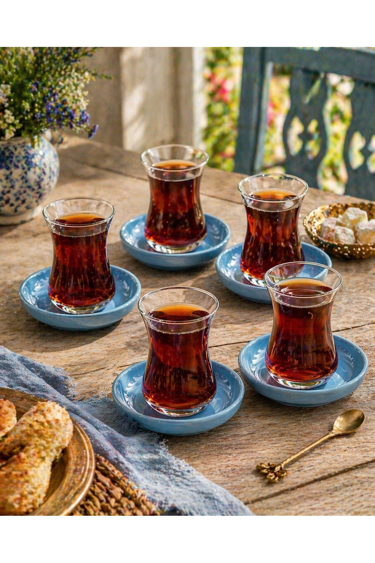 Blue KRCA 6-Piece Tea Cup Set Glass Stylish Presentation