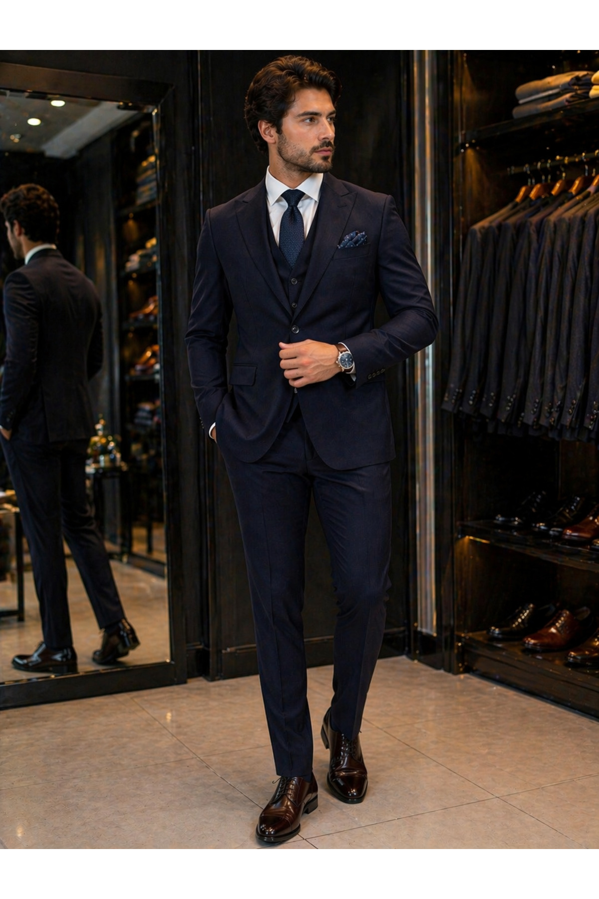 ŞIK ADAM Lacivert Slim Fit Zara Takım Elbise