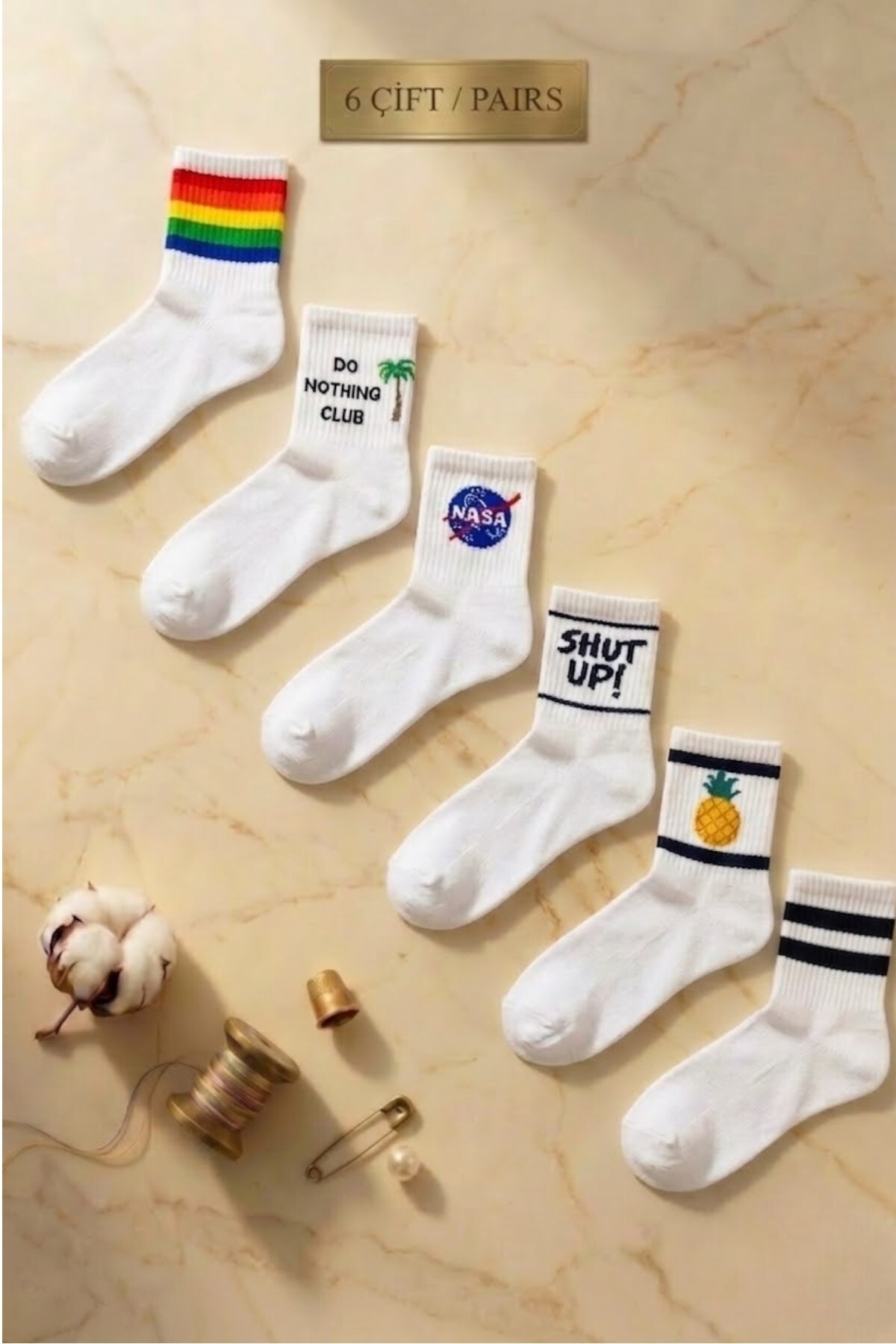Socks Stores 6 Çift Unisex Pamuklu Renkli Kolej Çorap Seti, Erkek Kadın Soket Çorap görsel 2