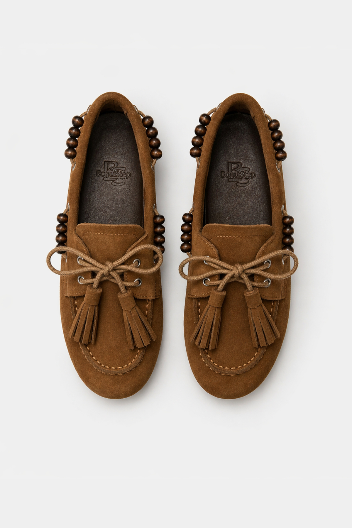 BonuStep Odessa Loafer Kadın Taba Hakiki Süet Deri Boncuk ve Püskül Detaylı Kaymaz Termotaban Loafer Ayakkabı görsel 2