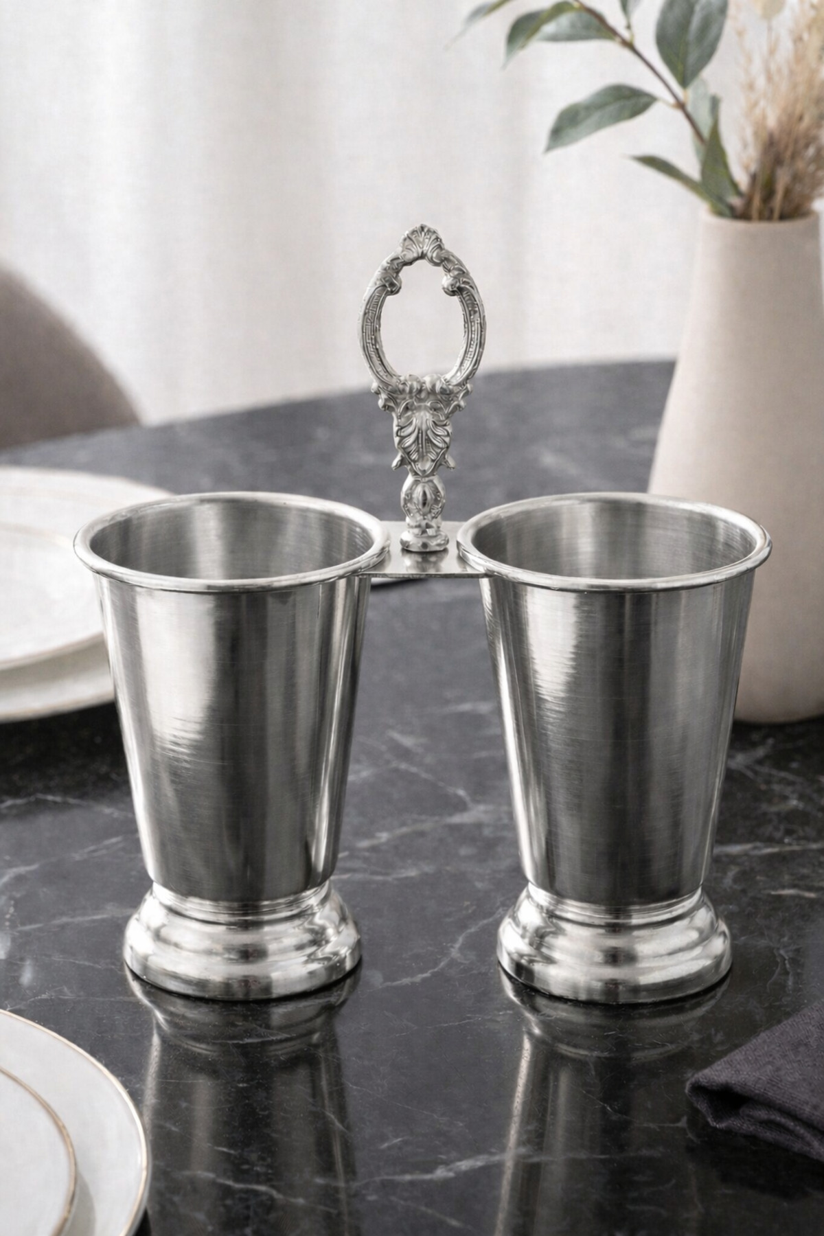 Silver Plated Stainless Luxury Spoon Holder 2 Compartment Kitchen Serving Dowry Table Organizer Zenith