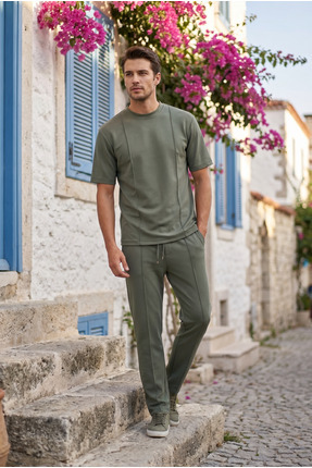 MADZEYMODA Erkek Regular Çimalı Oysh Kumaş Bisiklet Yaka T-Shirt & Pantolon H...