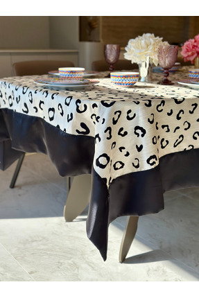 M&M HOME STUDIO Lüks Leopar Desenli Nakışlı Dertsiz Masa Örtüsü 160x270 cm - ...