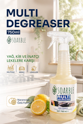 SOARBLE Yağ Çözücü Sprey 750 ml Multi Degreaser Narenciye Özlü Çok Amaçlı Tem...