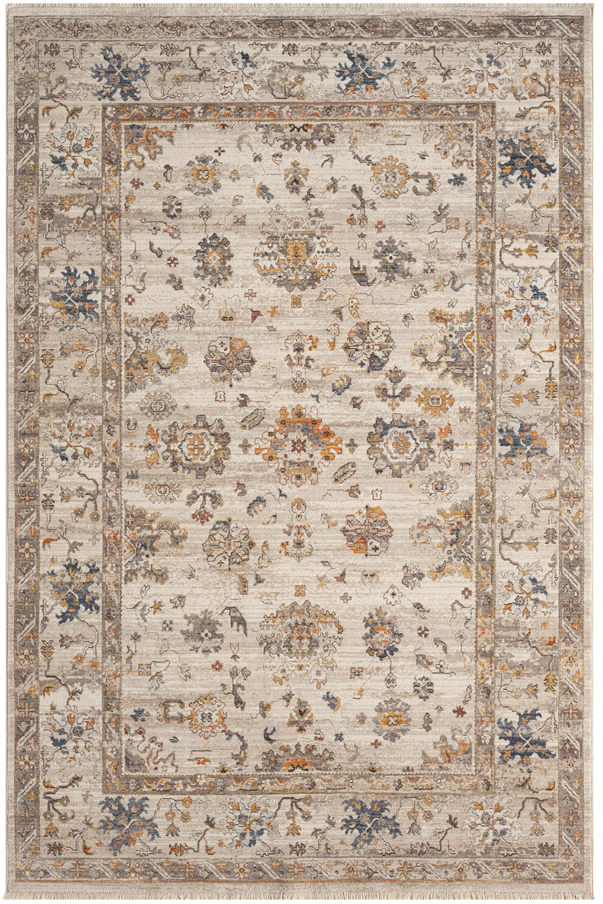 Emirgan Cream Color Soft Vintage Ethnic Pattern Wipeable 4 Seasons Home Living Room Living Room Rug