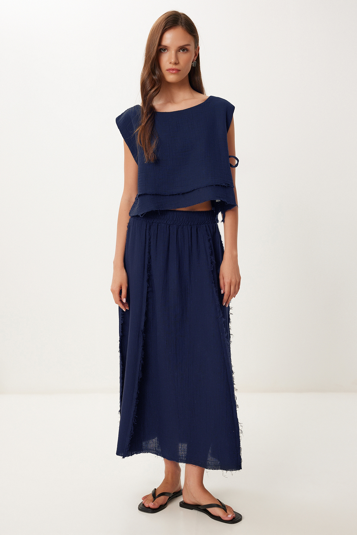 Muslin Blouse Skirt Set LGP0013 NAVY