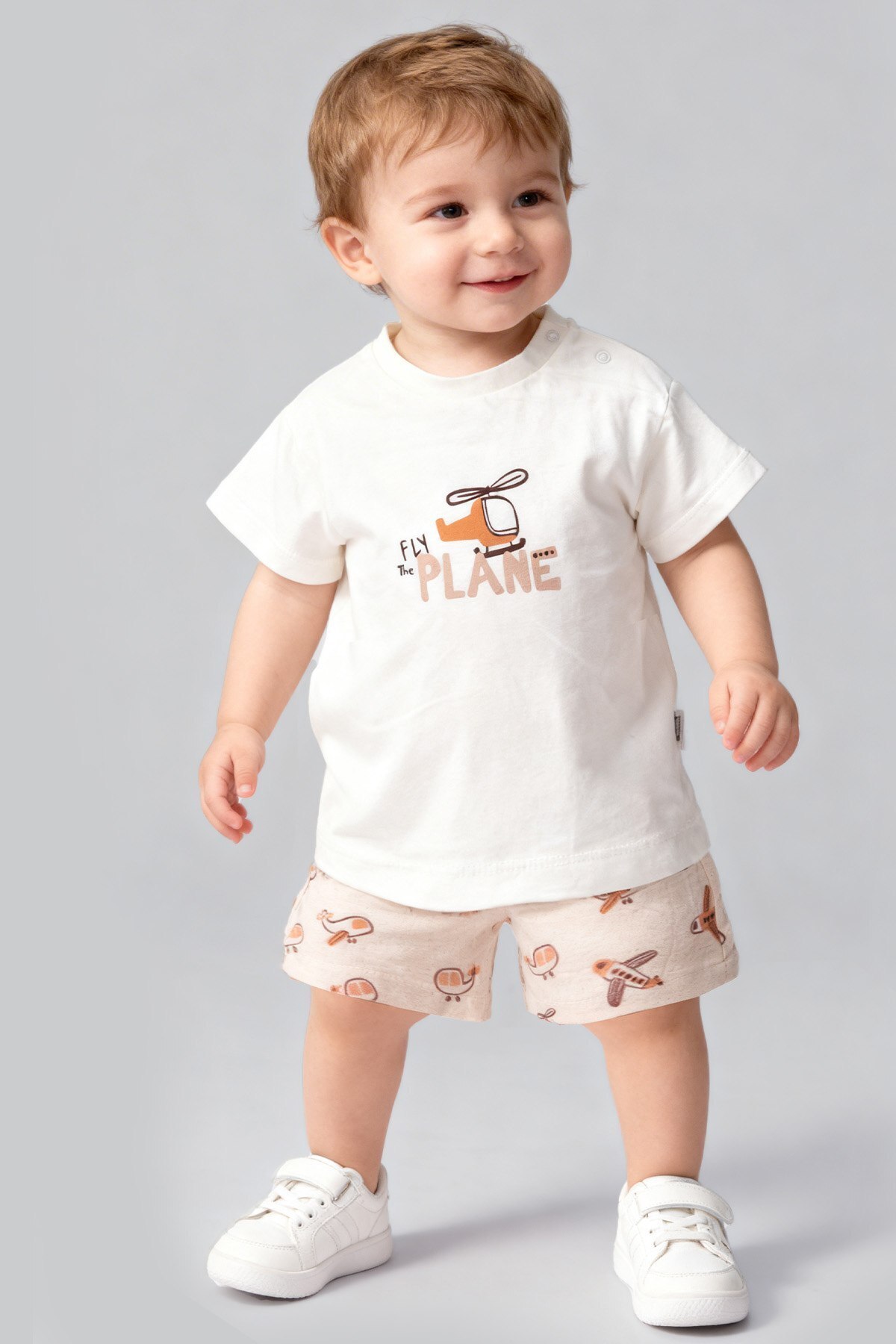 TUFY Kili Boy's 100% Cotton T-Shirt and Shorts Set with Airplane Pattern, Summer Casual Stylish Holiday Daily 2-Piece Combination