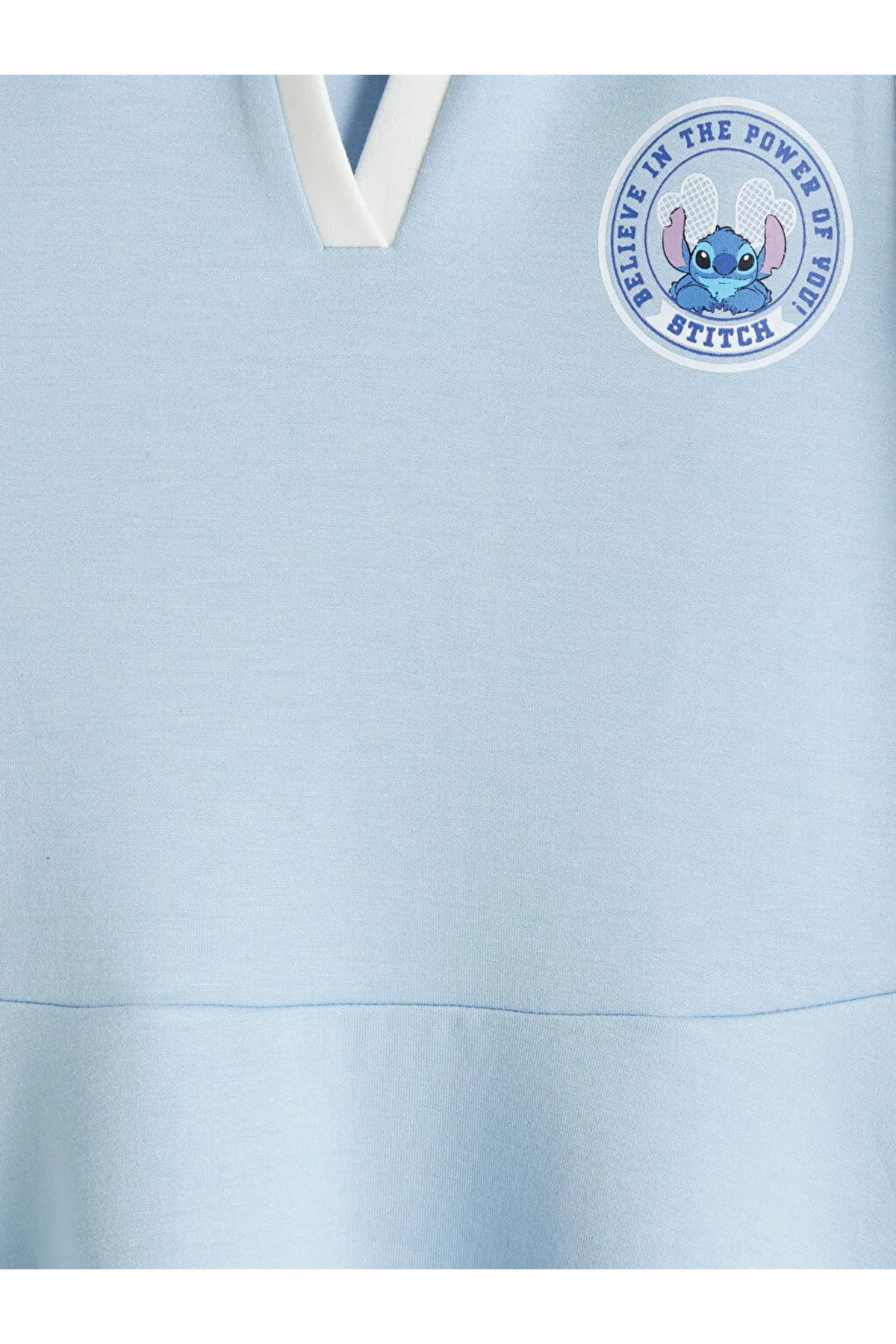 LC Waikiki Mavi Polo Yaka Stitch Baskılı Kız Çocuk Elbise