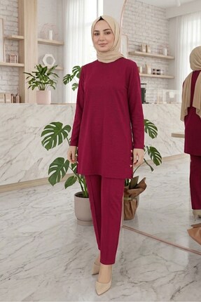 evavi Kadın Bordo Modal Kumaş Tunik ve Pantolon Takımı