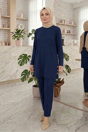 evavi Kadın Lacivert Modal Kumaş Tunik ve Pantolon Takımı