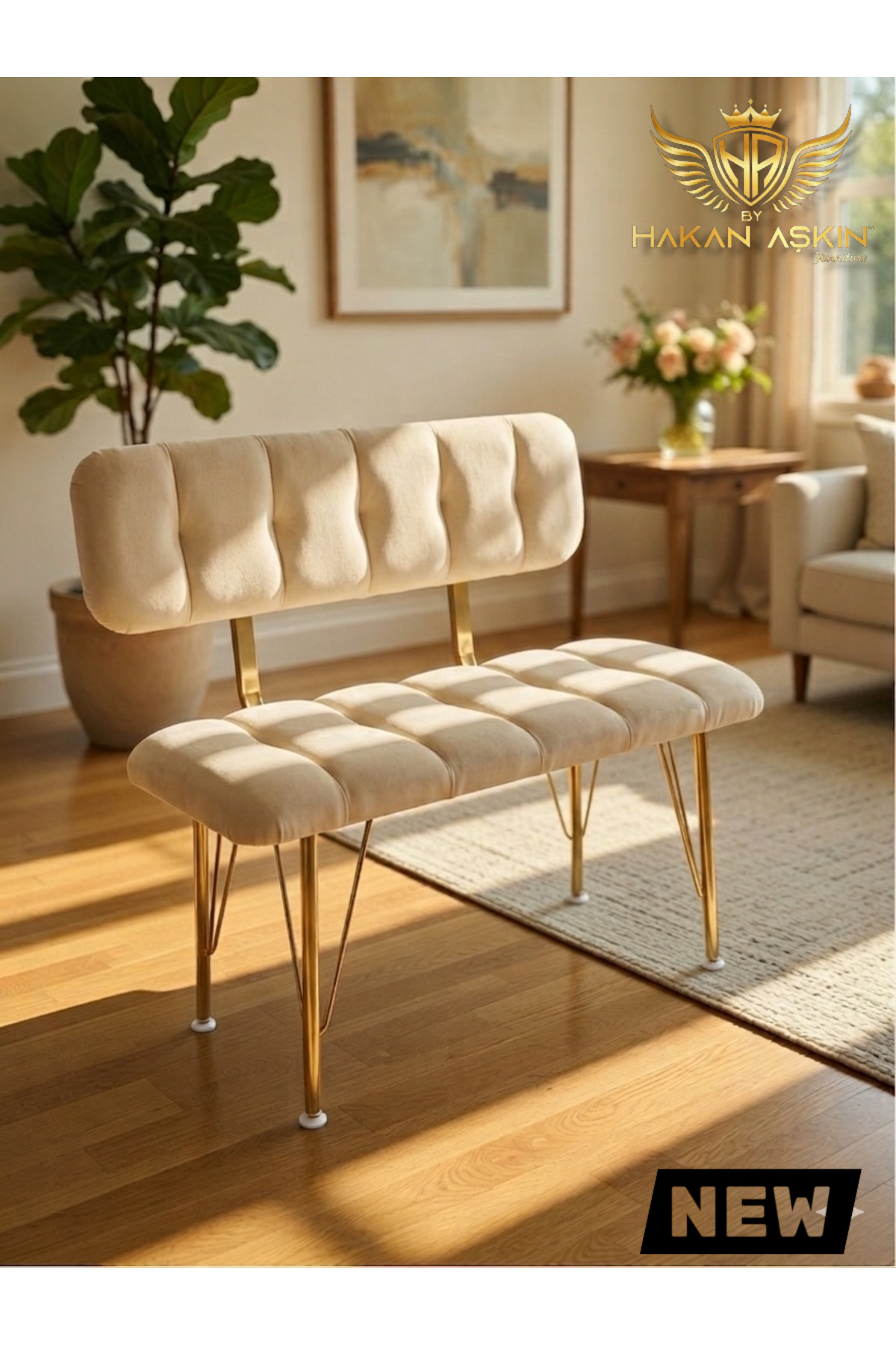 MDF with Metal Legs 38x89 cm Eco Back New Puff & Bench Bank Babyface cream