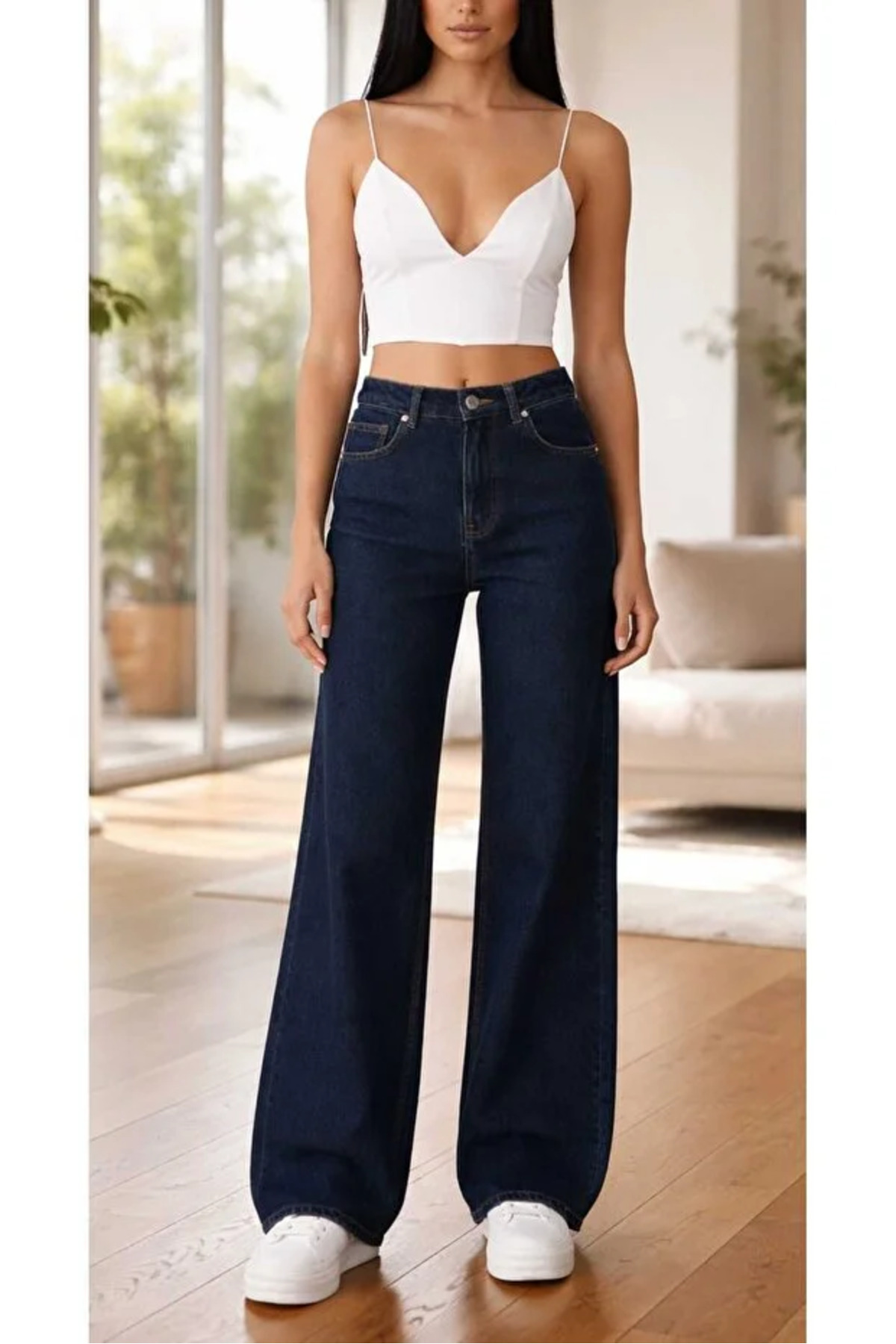 ArVib Women's Retro Cut High Waist Loose Jean Blue Snow Lycra Pants