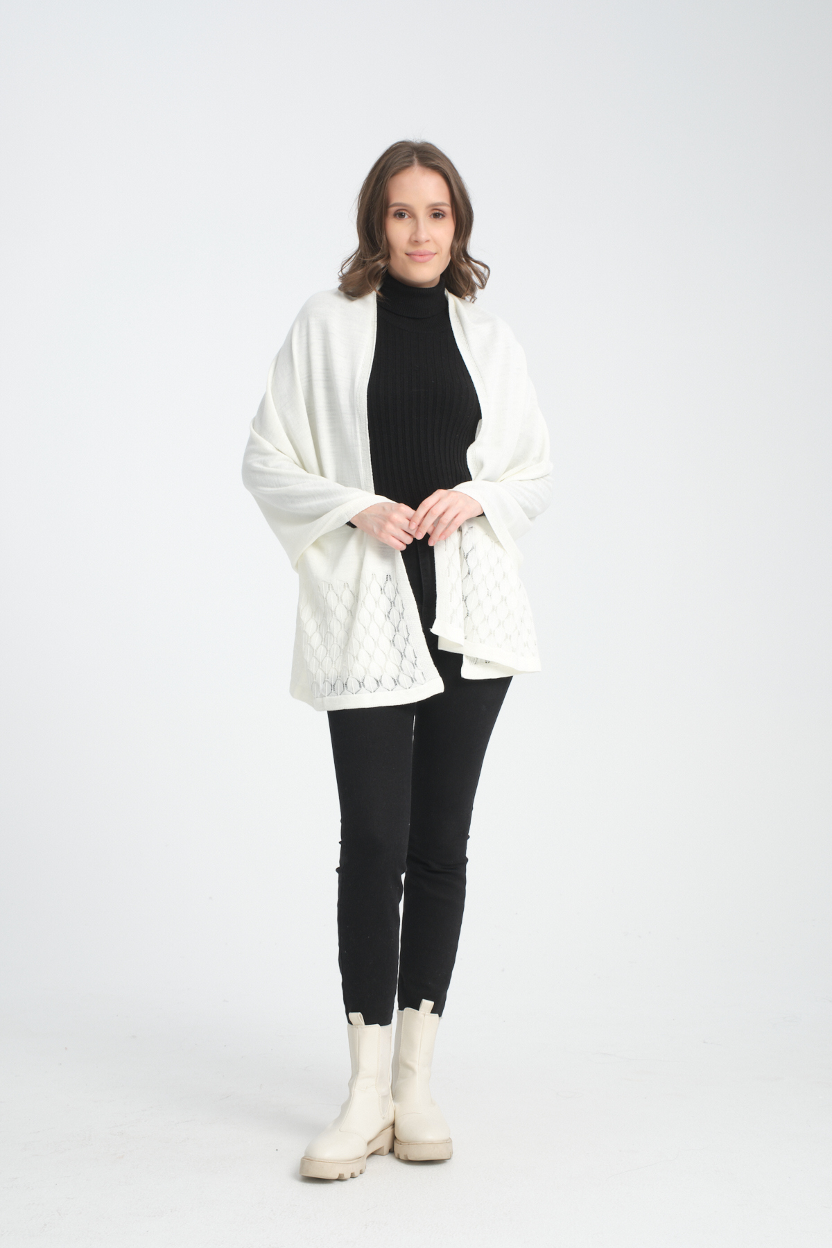 Ajur Pattern Detailed Knitwear Shoulder Shawl – Elegant Women's Shawl