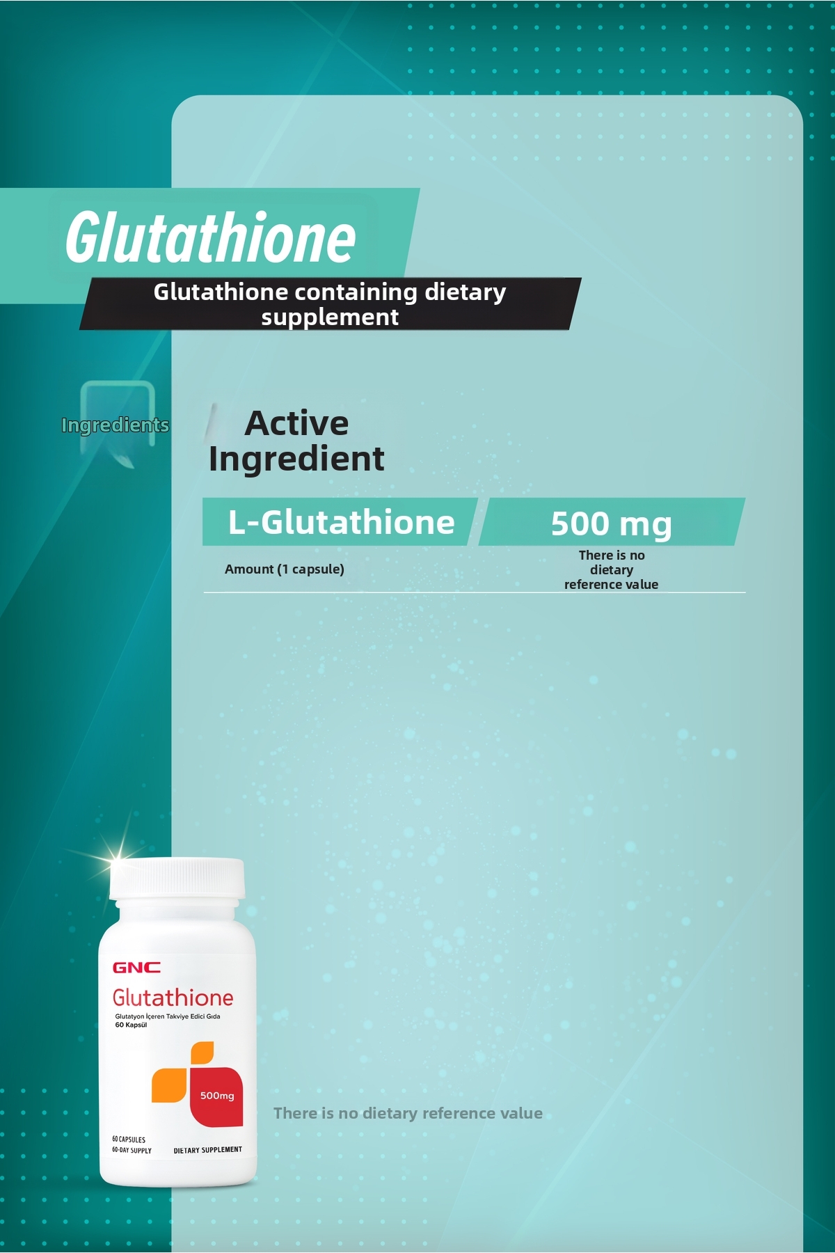 gnc l-glutathione 500mg dietary supplement 60 capsules Glutathione 500 mg BESTVITE L-Glutathione 500mg (60 Vegetarian