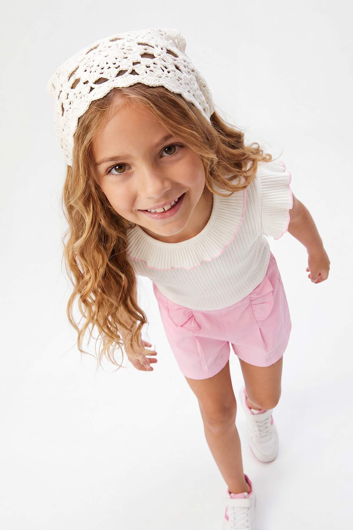 Trendyolmilla Kids Pembe Pamuklu Basic Fırfır Detaylı Şort Etekli Düz Kız Çocuk Örme Alt-Üst Takım TKDSS25AU00061