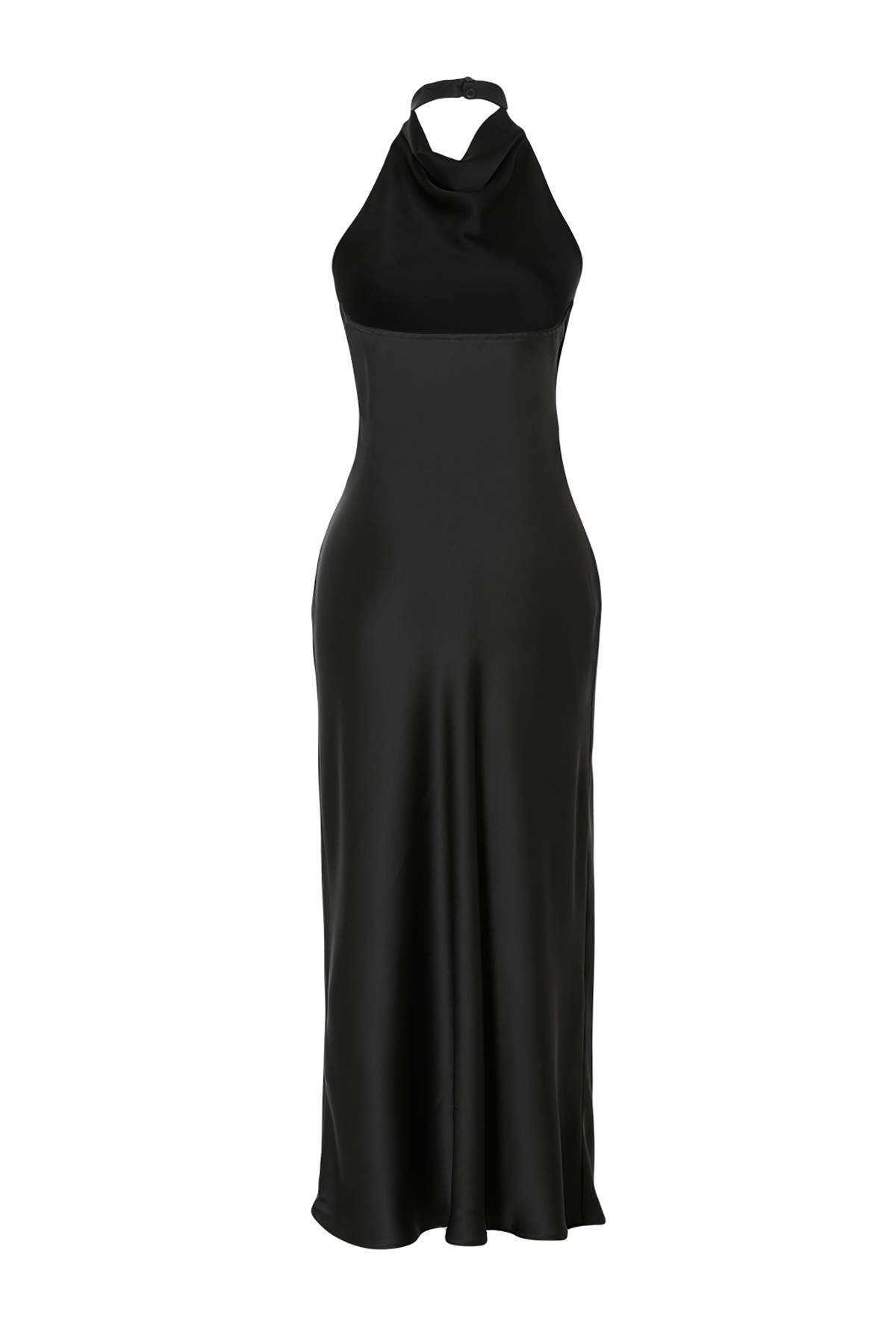 Schwarzes Neckholder-Slip-Form-Maxikleid aus gewebtem Satin TPRSS26EL00020