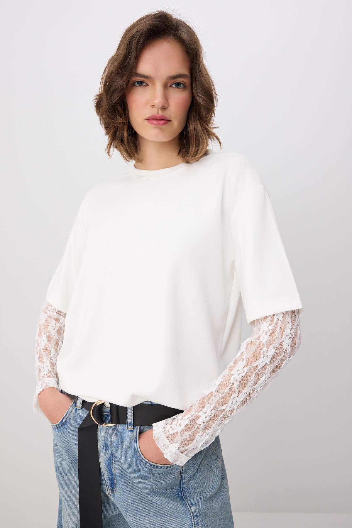 Trendyol Kollektion Ecru Oversize/Weit geschnittenes, langärmliges, weiches S...