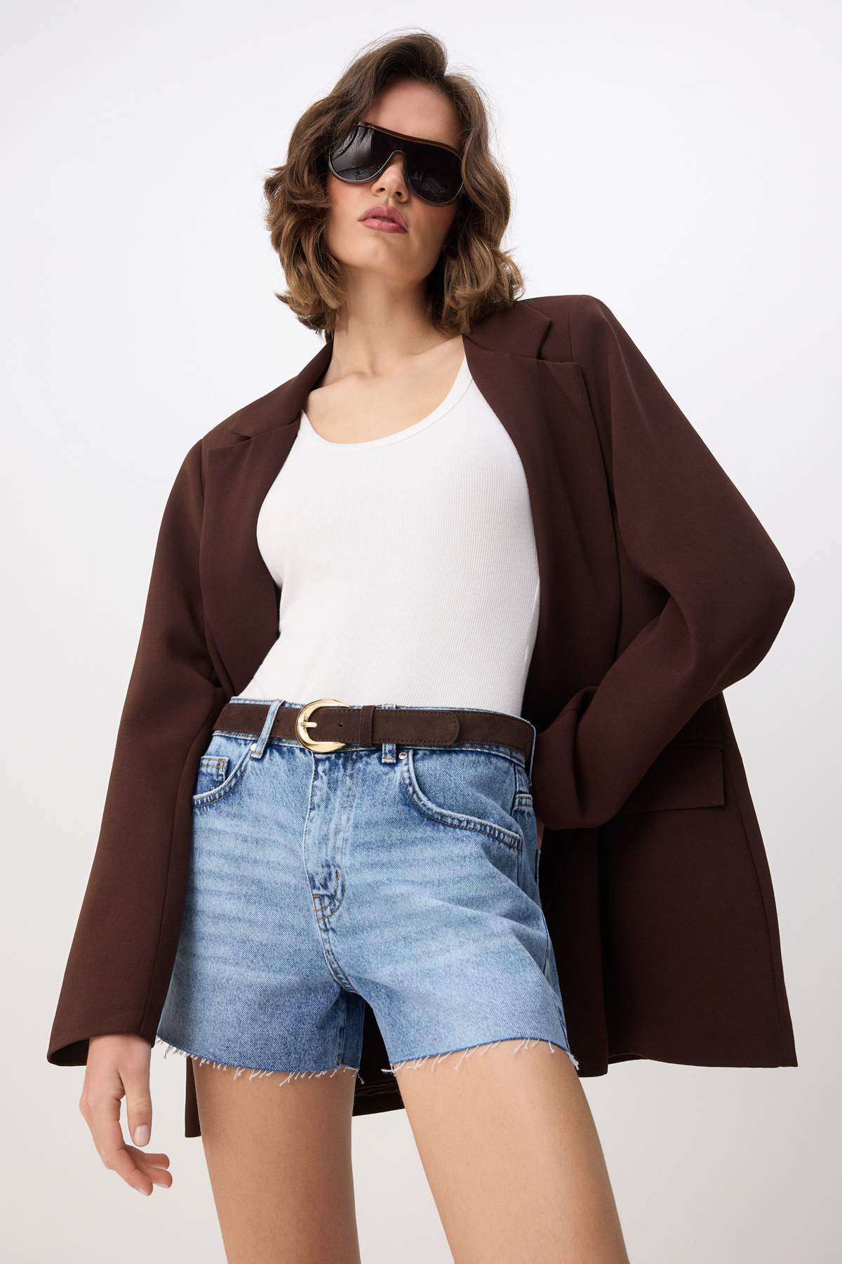 Trendyolmilla Mavi Paça Kesikli Yüksek Bel Ekstra Mini Şort TWOSS26SR00133