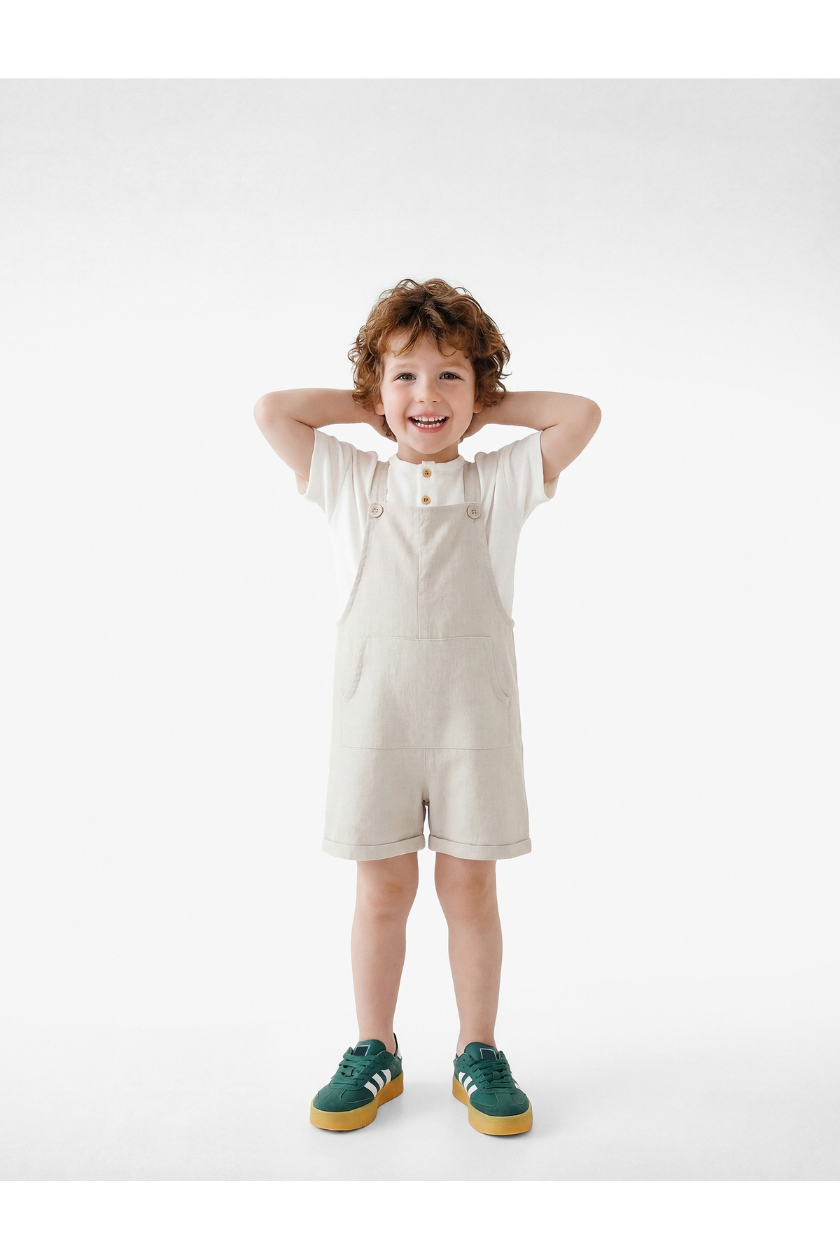 Koton Buttoned Linen Viscose Blend Square Neck Jumpsuit with Straps and Kangaroo Pockets