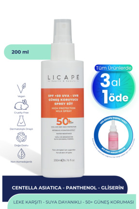 Licape Spf 50 Faktör Uva - Uvb Güneş Koruyucu Sprey Süt 200ml
