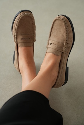 selin shoes Vento Düz Taban Klasik Kadın Ayakkabı- VİZON SÜET