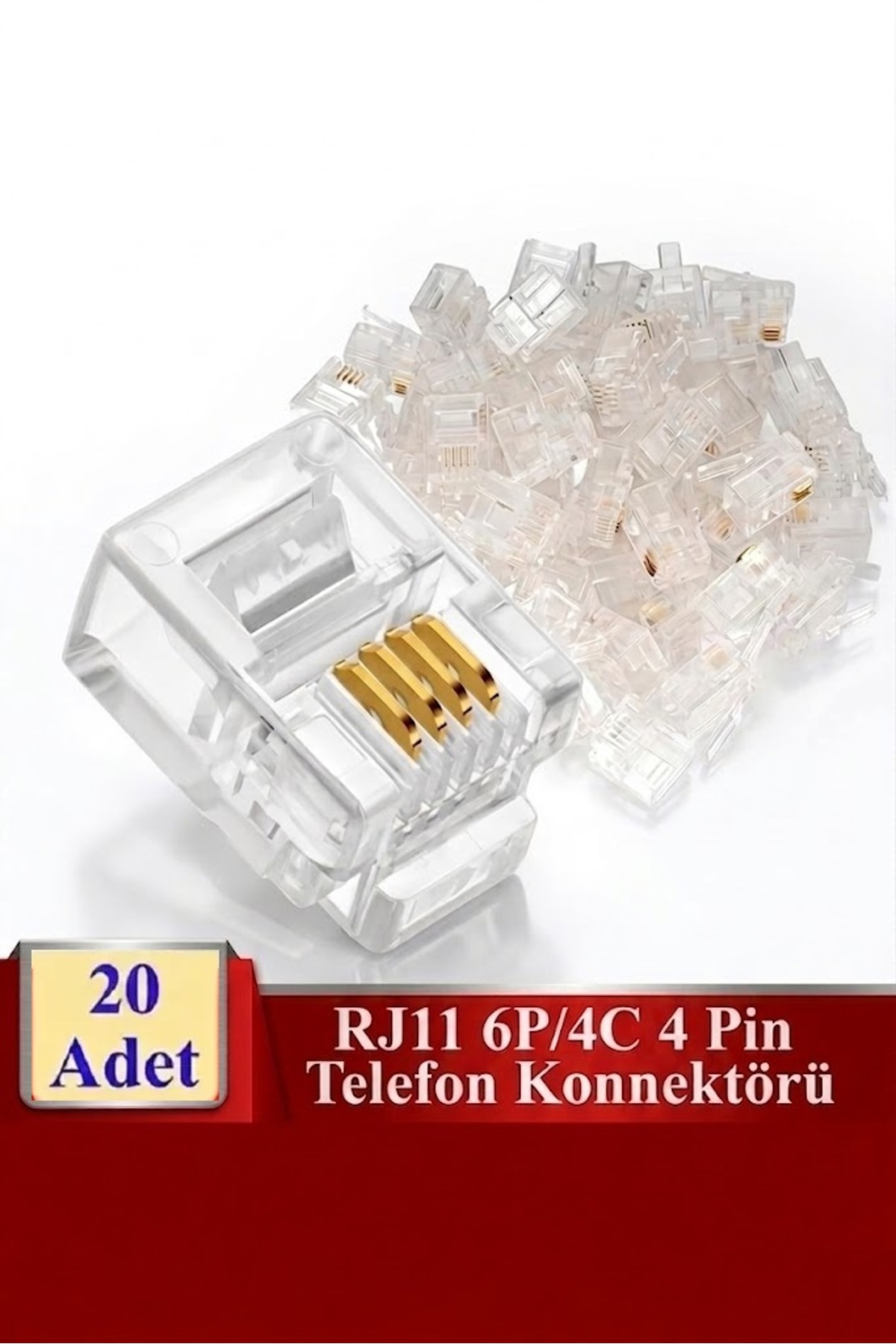 Rj11 4pin Jak 6P4C Telefon Kablosu Için Konnektör 4 Pinli Plug Altın Kaplama 4 Çekirdek ( 20 Adet )