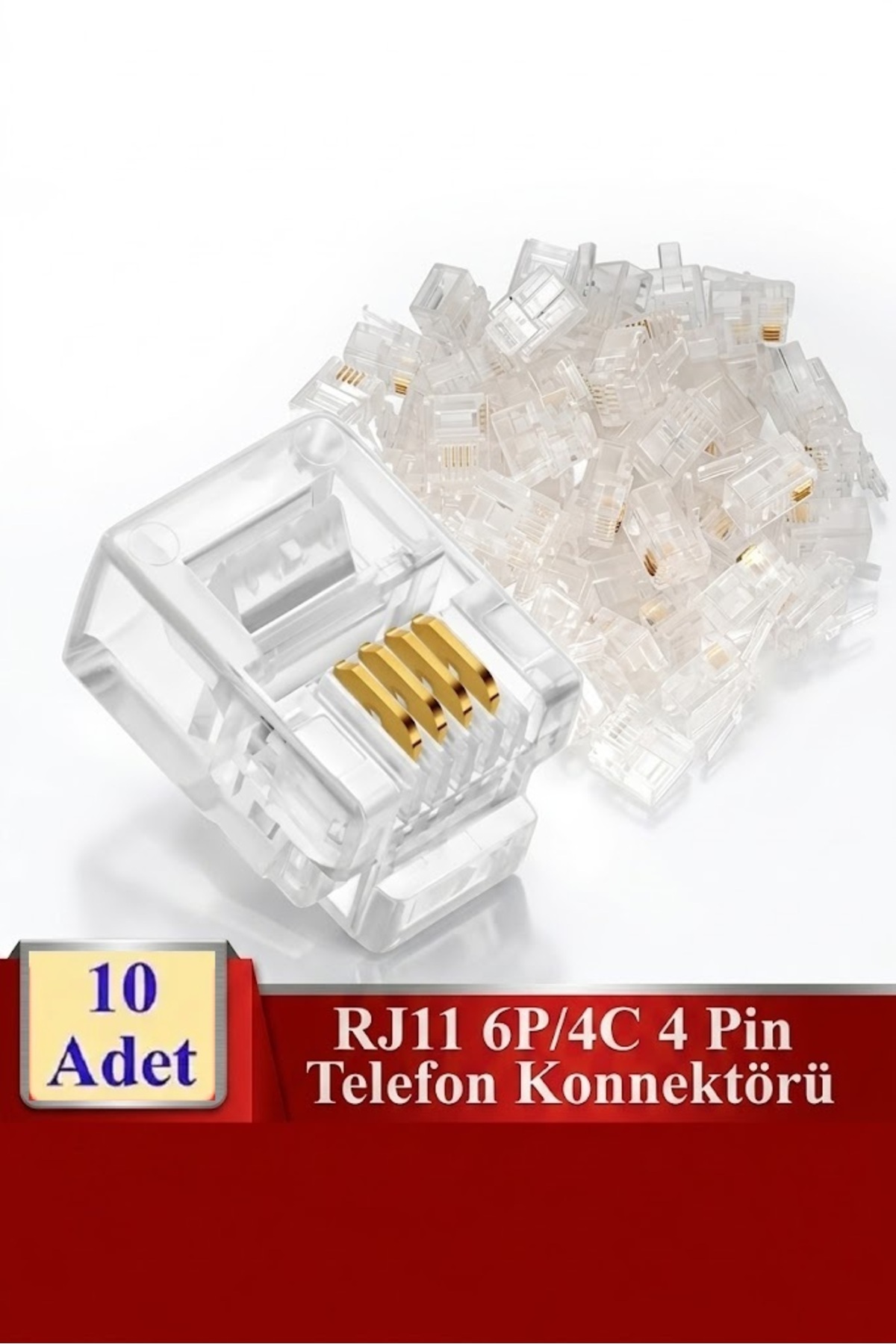 Rj11 4pin Jak 4p4c Telefon Kablosu Için Konnektör 4 Pinli Plug Altın Kaplama 4 Çekirdek ( 10 Adet )