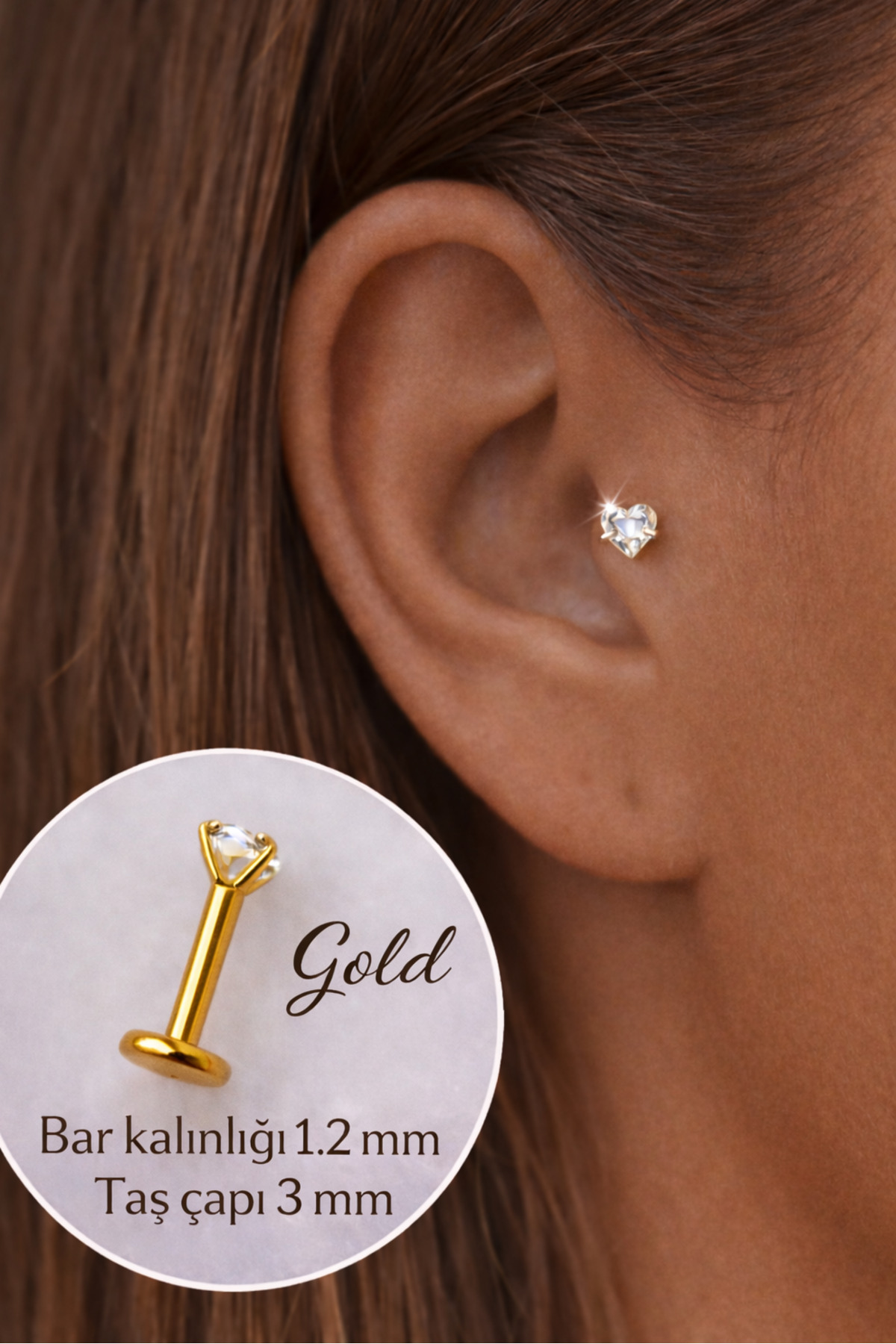 Heart Solitaire Surgical Steel Piercing Tragus Helix Cartilage Lobe Conch Lip