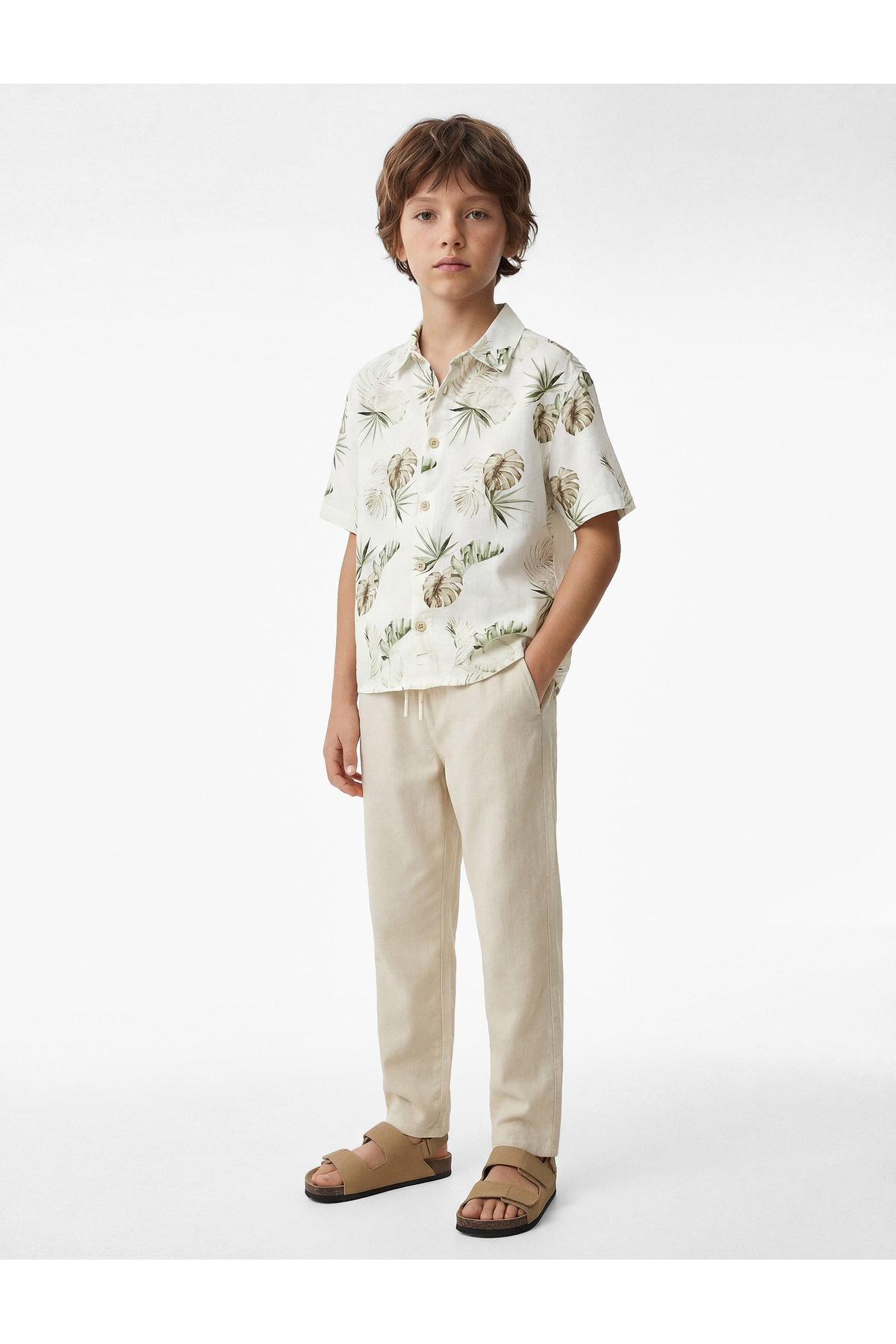 Koton Linen and Cotton Blend Basic Trousers with Pockets and Tie Waist